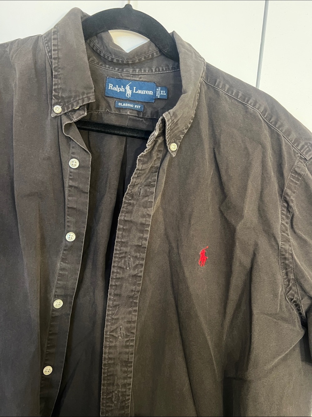 Ralph Lauren Black Button-Down Shirt with Red Polo Logo
